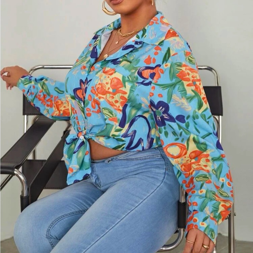 Plus Floral Button Up
